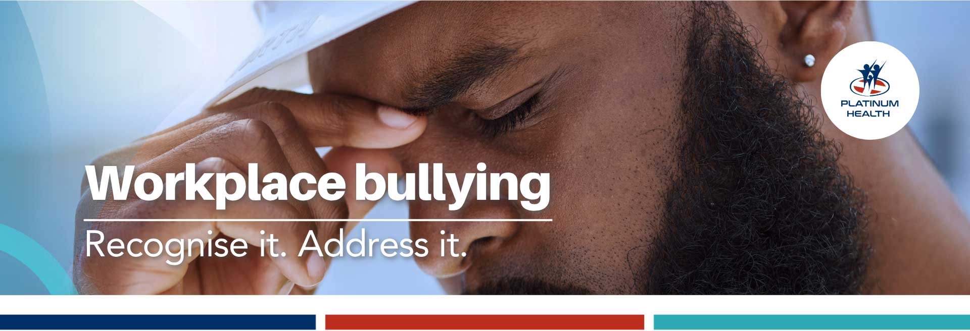 Employee experiencing workplace bullying and emotional stress in the workplace, promoting awareness through Platinum Health Employee Assistance Programme.