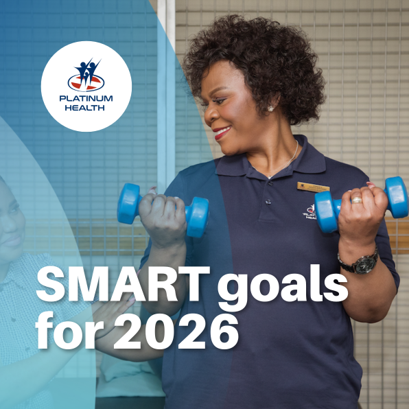 Platinum Health staff member exercising with dumbbells to promote SMART health goals for 2026