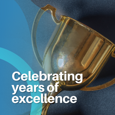 Gold trophy celebrating years of excellence achievement