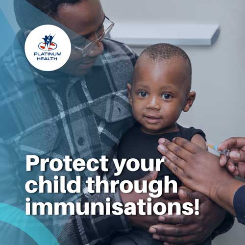 Young child receiving an immunisation while being held by a parent – Platinum Health