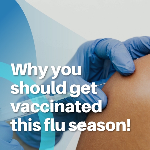 Flu vaccination being administered by healthcare professional with message promoting flu season immunisation