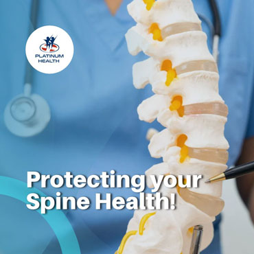 Platinum Health World Spine Day – Protecting Your Spine Health awareness graphic featuring a human spine model.