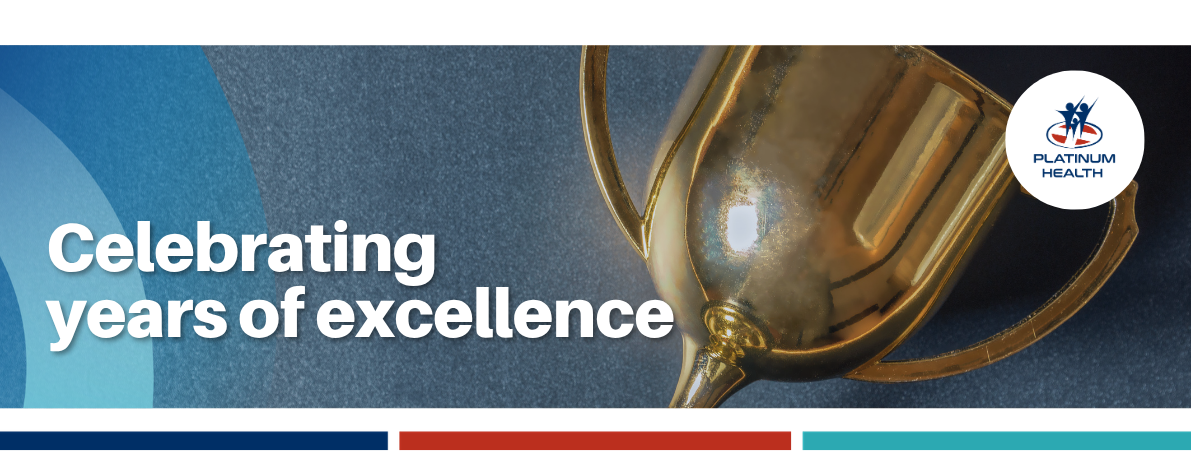 Celebrating years of excellence at Platinum Health with trophy symbolising achievement and success