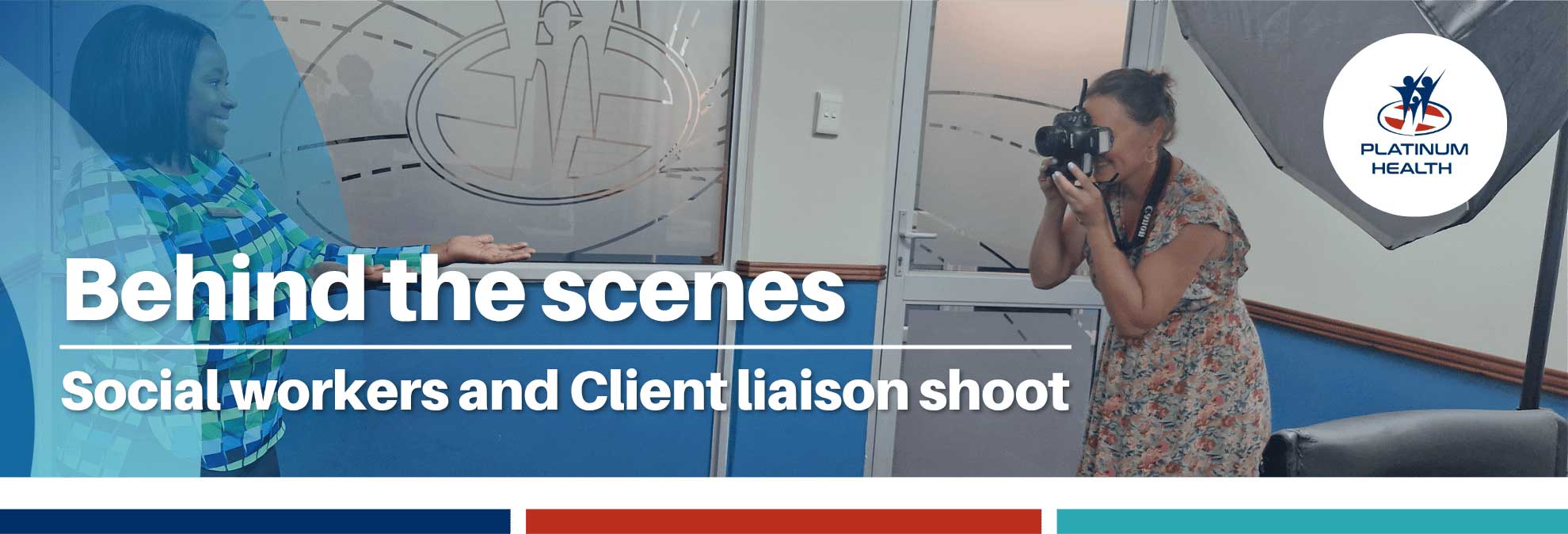 Behind the scenes of Platinum Health allied services and client liaison photoshoot with photographer and staff