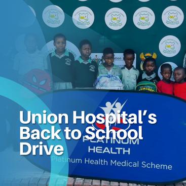 Children at Union Hospital back to school drive with Platinum Health branding